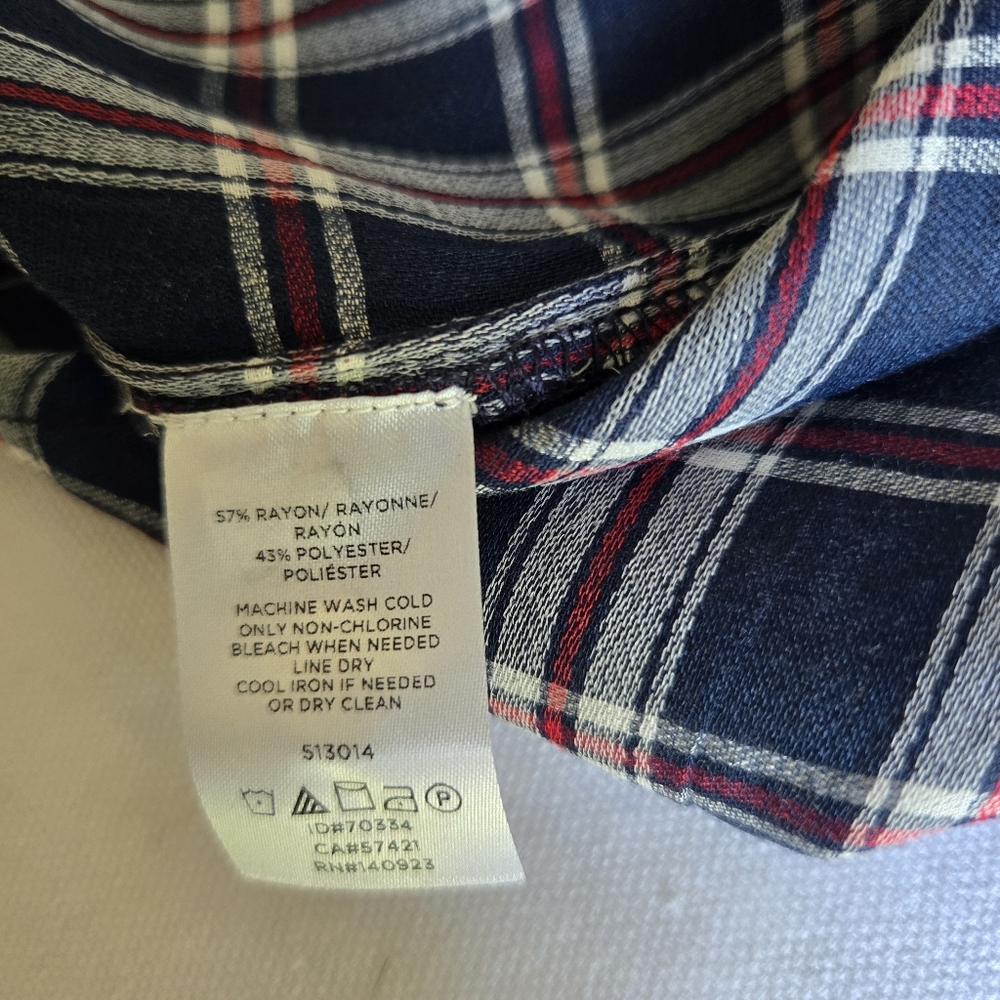 LOFT I MP Plaid Rayon Blend Blouse I blue red white - Picture 7 of 9